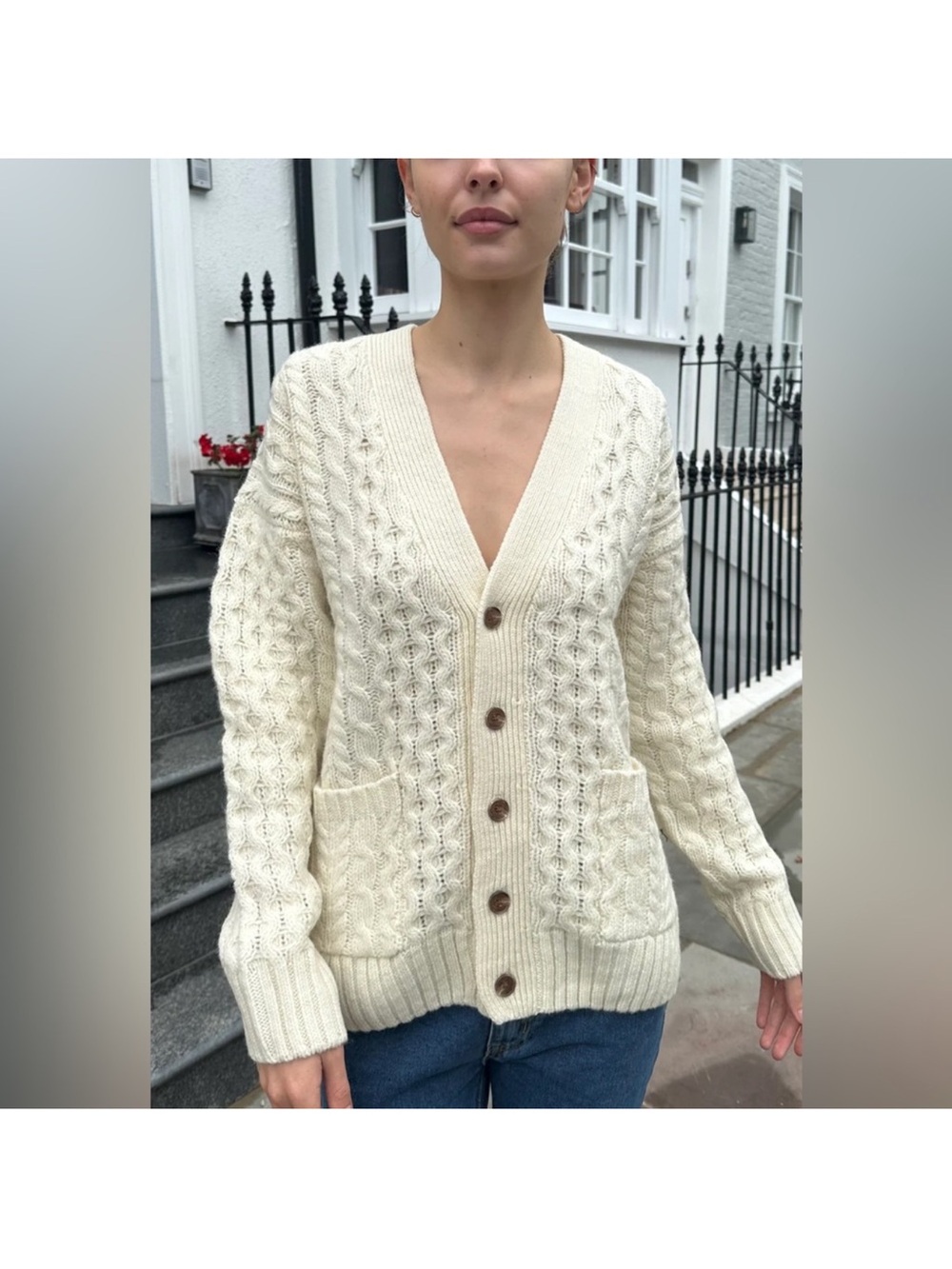 Brandy Melville Eva Wool Cable Knit Cardigan in Cream - One Size - Picture 2 of 7
